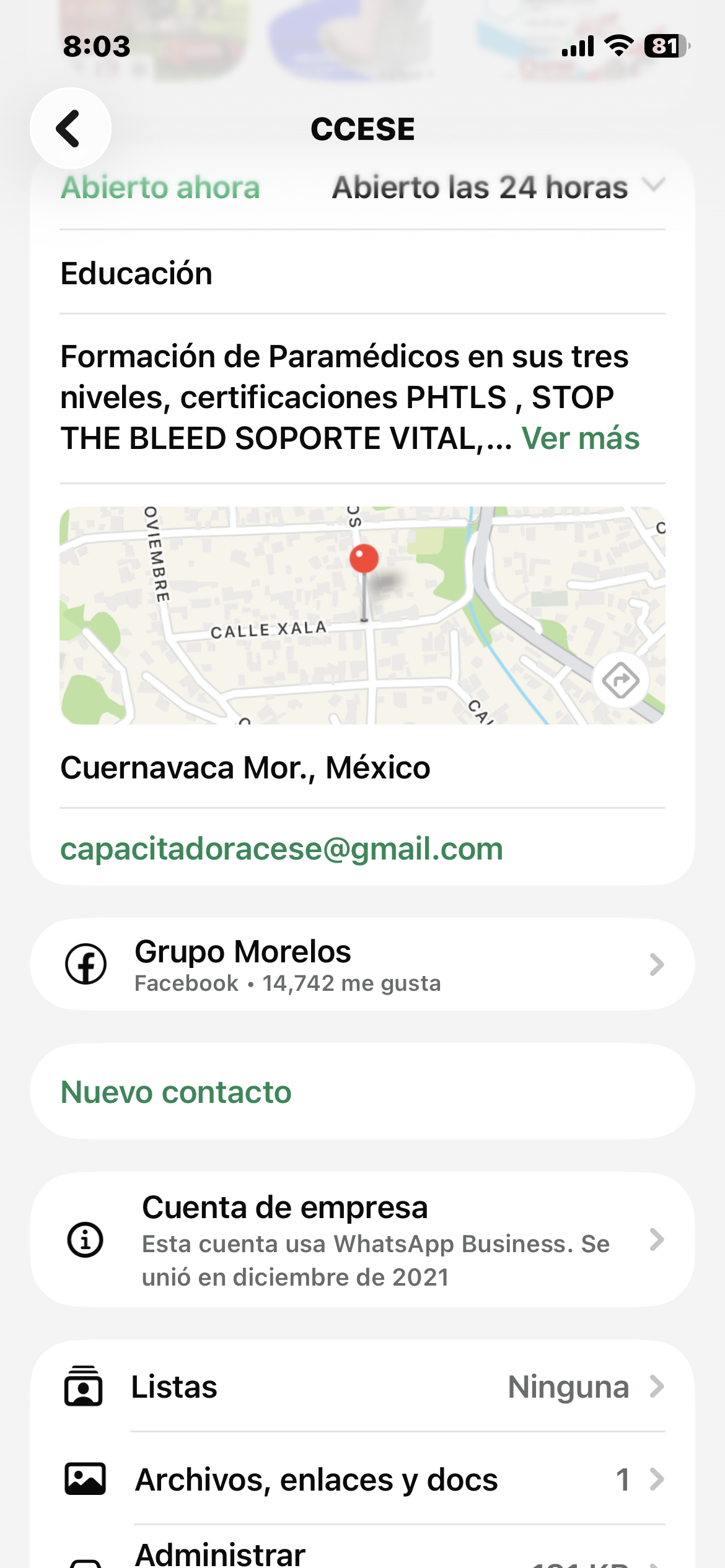 Datos de contacto de CC ESE